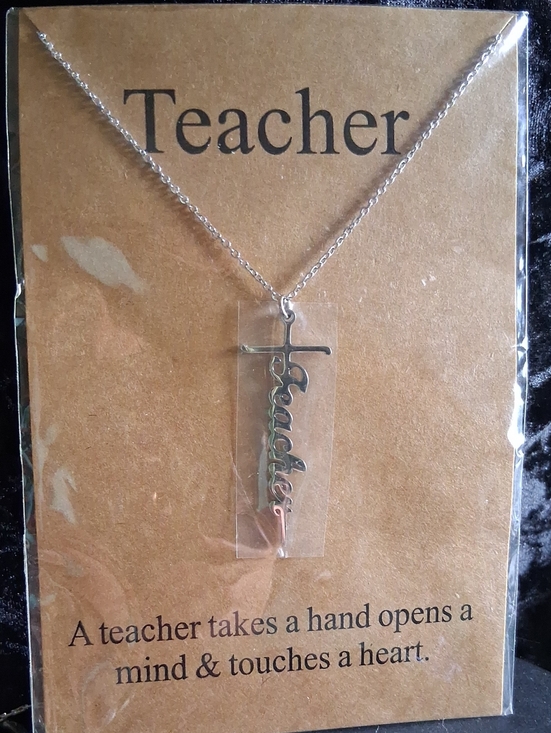 Cherry LA Jewelry - Cherry LA Silver 'Teacher' Script Cross Pendant Necklace